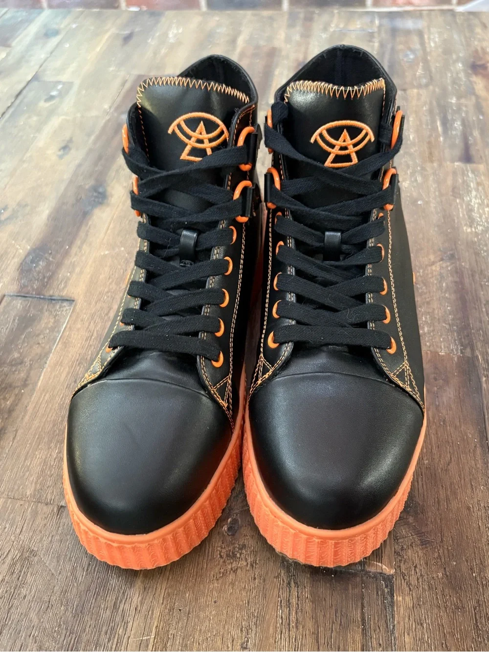 Strange Cvlt Chelsea Crew Black and Orange Spiderweb High-Top Sneakers size 11
